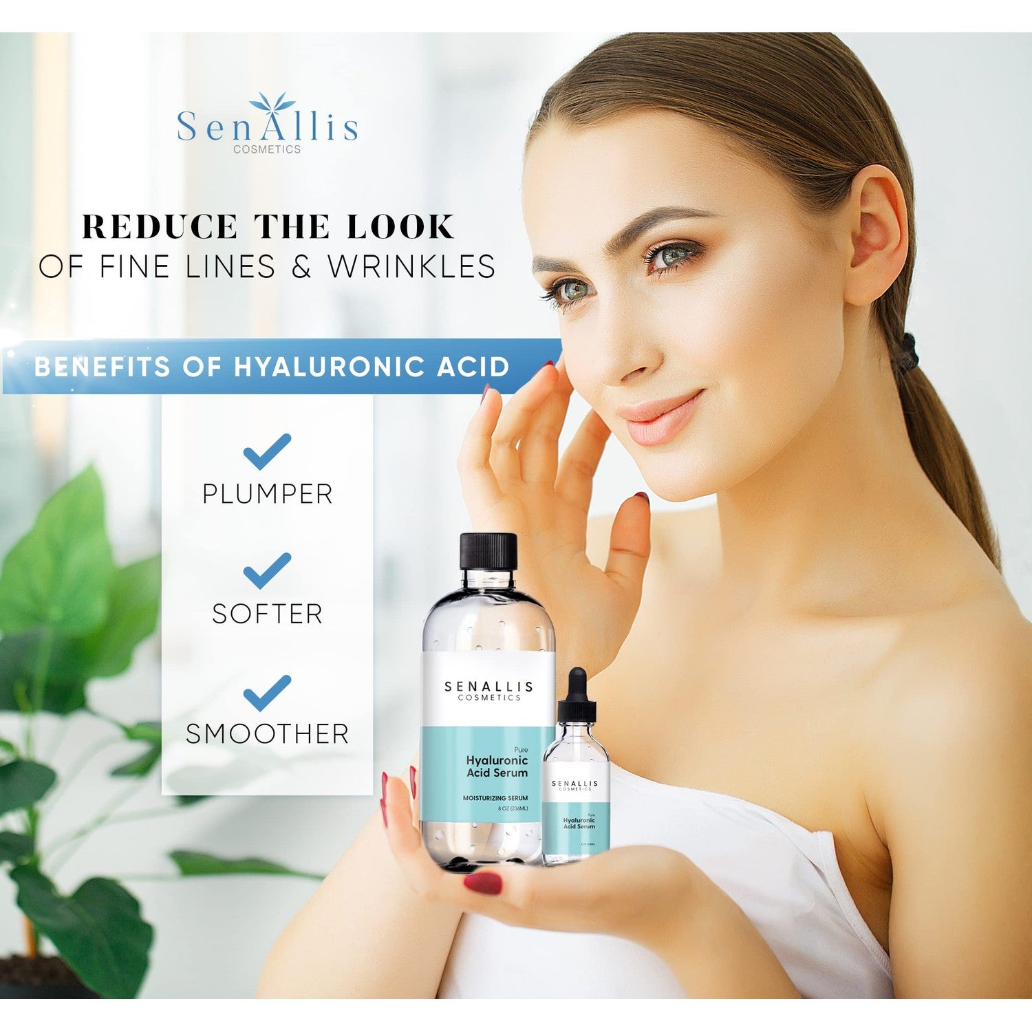 Hyaluronic Acid Serum 8 fl oz And 2 fl oz, Made From Pure Hyaluronic Acid, Anti Aging/Wrinkle, Ultra-Hydrating Moisturizer That Reduces Dry Skin Manufactured In USA