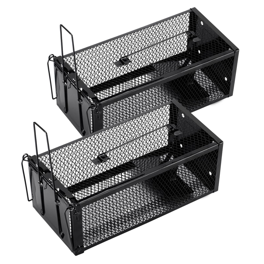 2 Pack Humane Rat Traps 12.5"x5.5"x4.5", Reusable Mouse Traps for Indoor/Outdoor Use, No-Kill Live Capture for Chipmunks, Rats, Mice