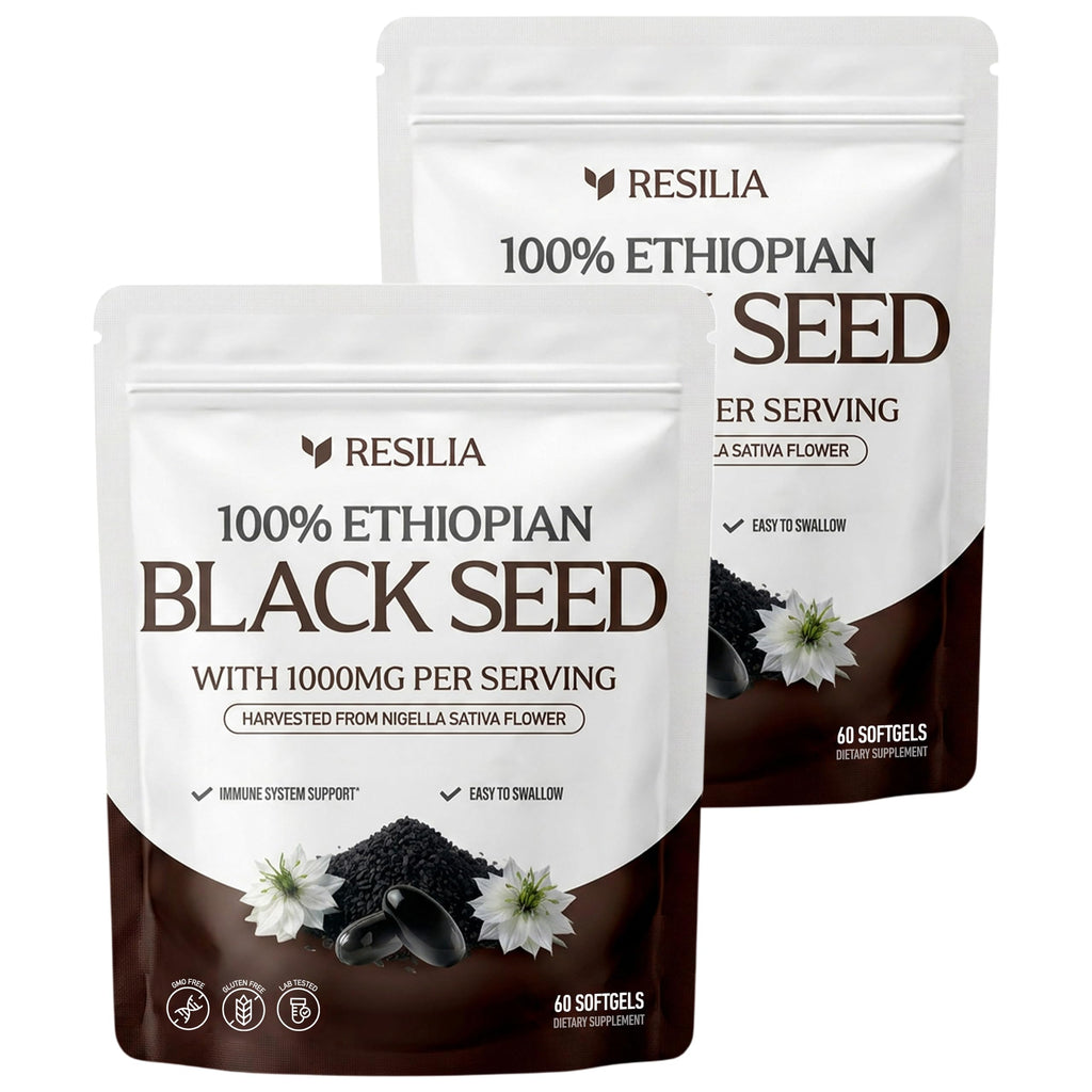 Resilia Ethiopian Black Seed Softgels 1000mg Per Serving | Premium Nigella Sativa Seed Oil Supplement – Digestive & Immune Support Formula – Easy to Swallow Soft Capsules (60 Count)