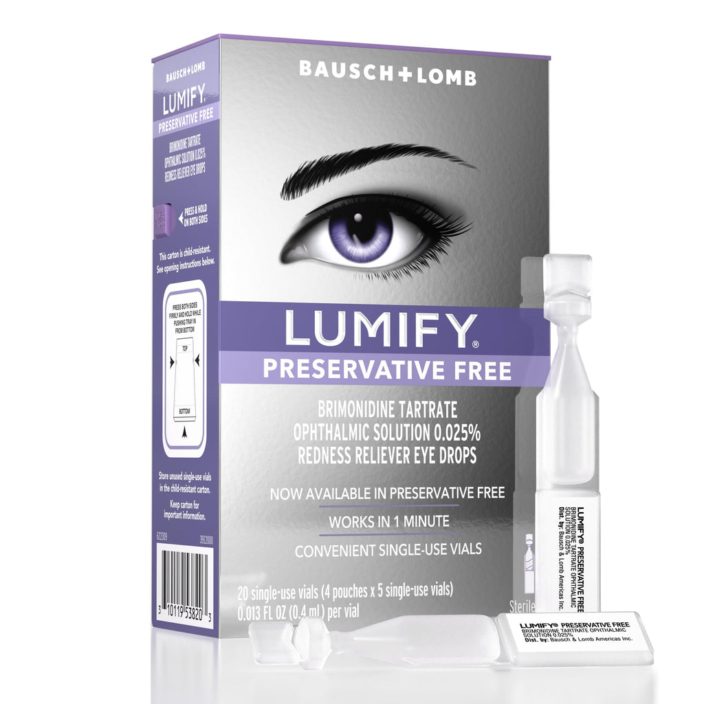 Buy now LUMIFY Eye Drops for Red Eyes, Redness Reliever for Brighter Looking Eyes, Works in 1 Minute & Lasts Up to 8 Hours, Eye Drops, 0.25 Fl Oz (7.5mL) Preservative Free Single-Use Vial at indiglob india
