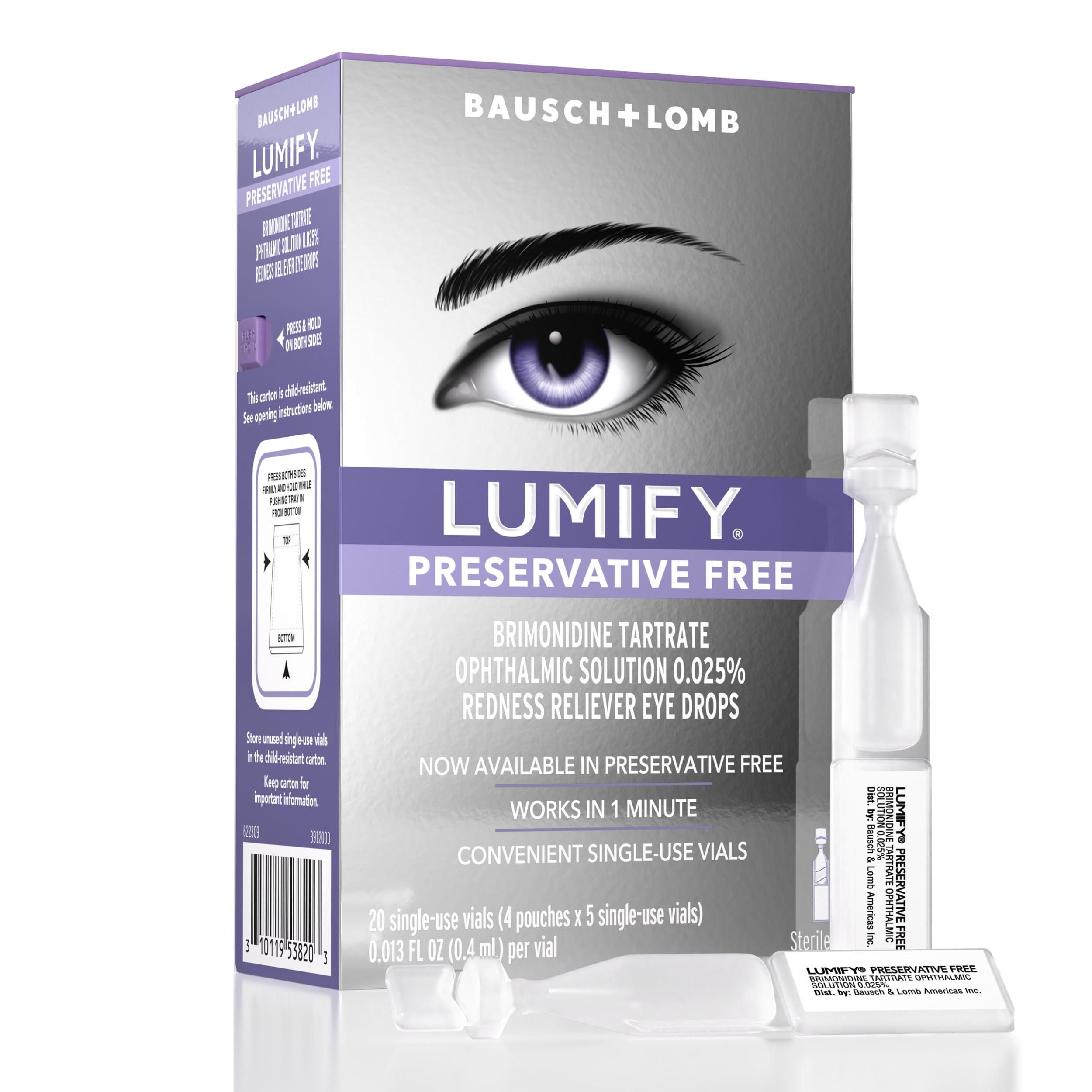 Buy now LUMIFY Eye Drops for Red Eyes, Redness Reliever for Brighter Looking Eyes, Works in 1 Minute & Lasts Up to 8 Hours, Eye Drops, 0.25 Fl Oz (7.5mL) Preservative Free Single-Use Vial at indiglob india