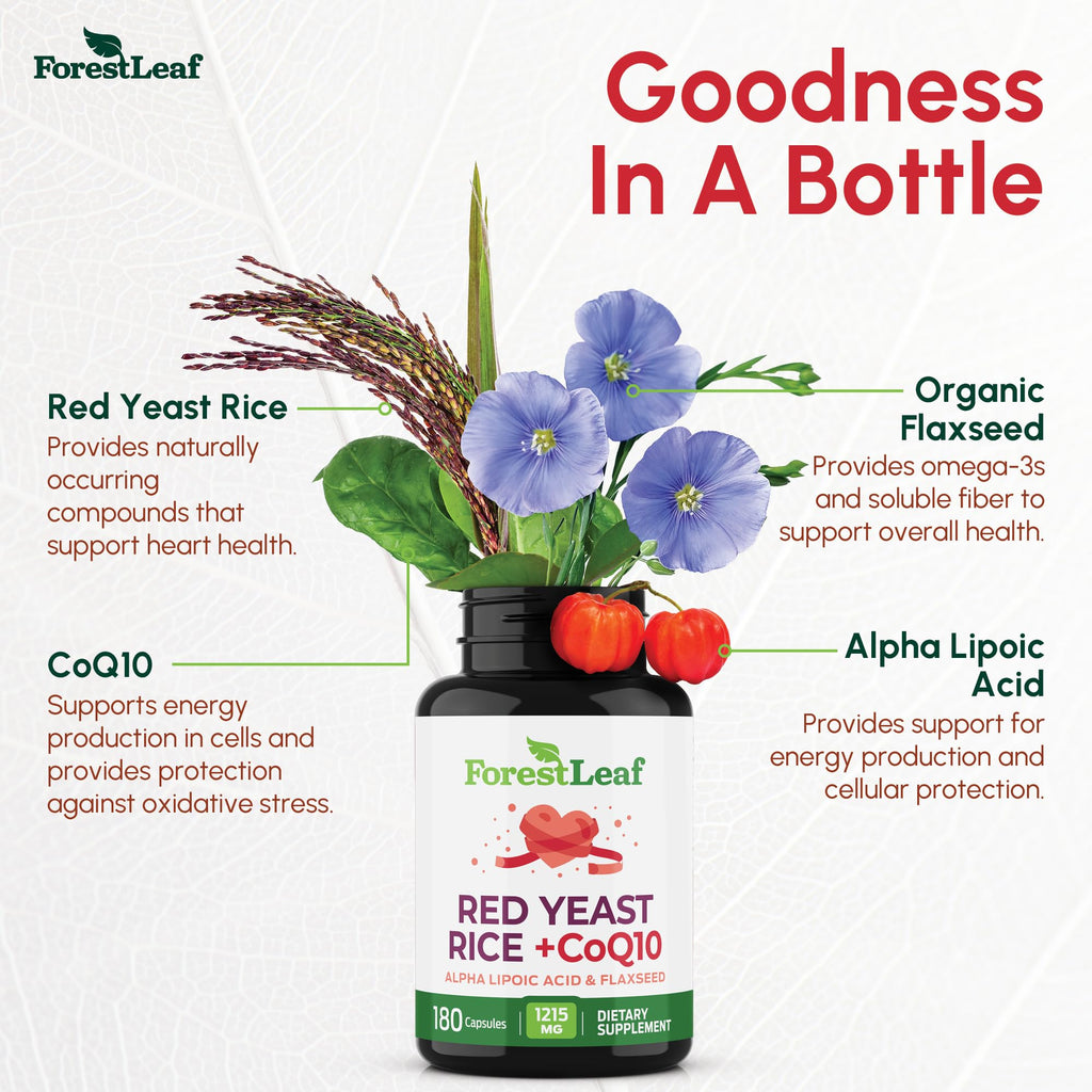 Red Yeast Rice with CoQ10 Supplement - 1215mg Extra Strength Red Yeast Rice Capsules with Alpha Lipoic Acid & Organic Flaxseed, Citrinin Free - 180 Capsules