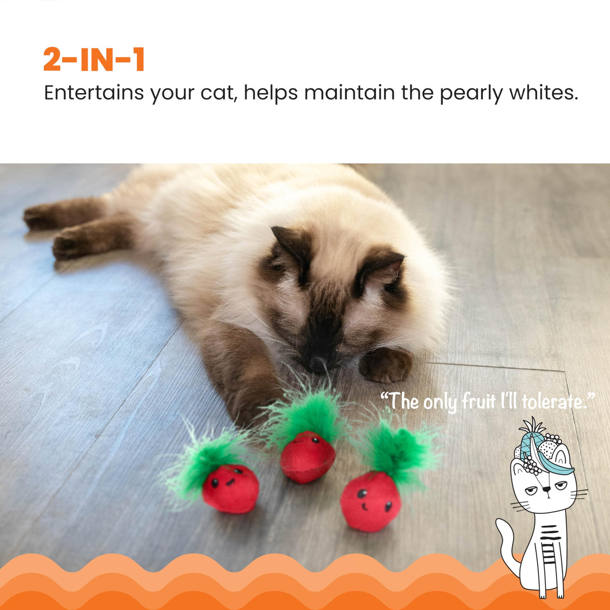 Catstages Strawbabies Dental Cat Chew Toy with Catnip & Feathers, 3-Pack