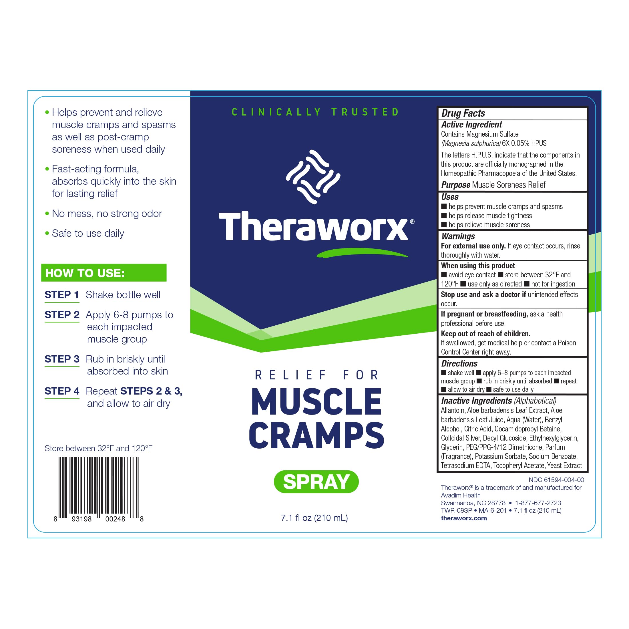 Buy now Theraworx Relief for Muscle Cramps Spray Fast-Acting Muscle Spasm, Leg Soreness with Magnesium Sulfate - 7.1 oz - 1 Count at indiglob india