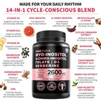 14-in-1 Women’s Inositol Complex Supplement – 40:1 Myo & D-Chiro Inositol with Folate, Vitamin D3, Zinc, Magnesium & Botanicals for Hormone & Feminine Wellness Support – (120 Capsules) (Pack of 2)