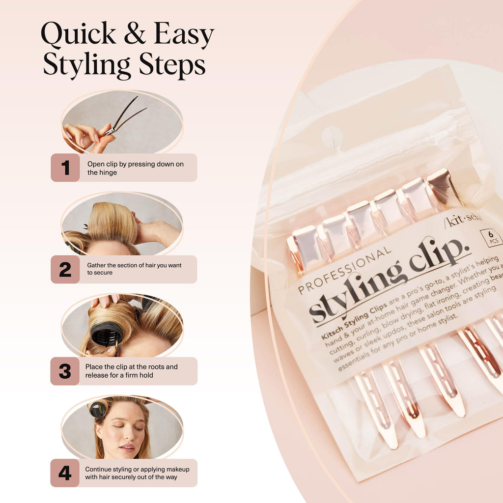 Kitsch Professional Alligator Clips - Rose Gold, 6 Pcs | 3.5" Aluminum Duckbill Hair Clips for Styling – Great Hair Sectioning Clips For Salon, Makeup Application
