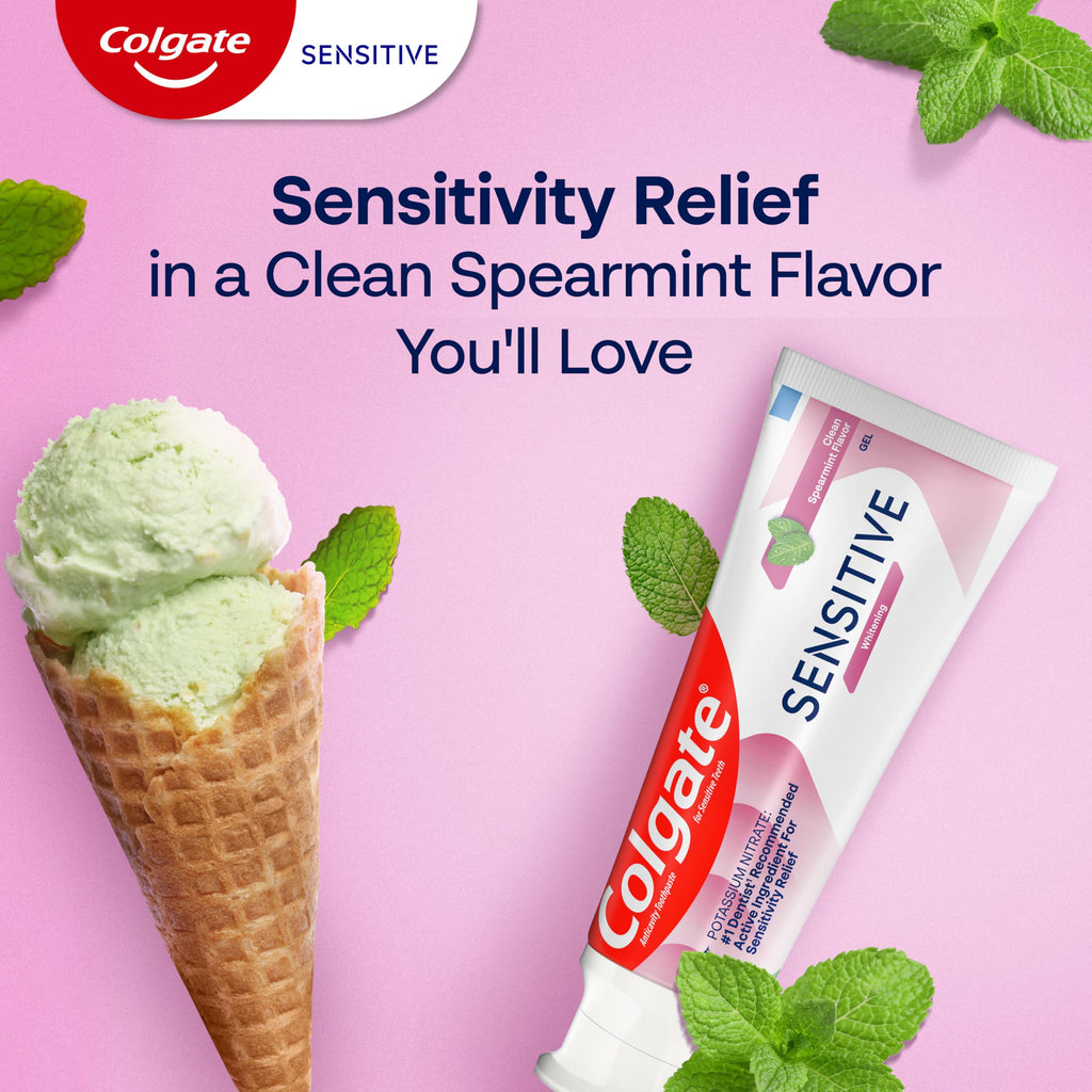 Colgate Whitening Sensitive Toothpaste Gel, Clean Spearmint, 3 Pack, 6 oz