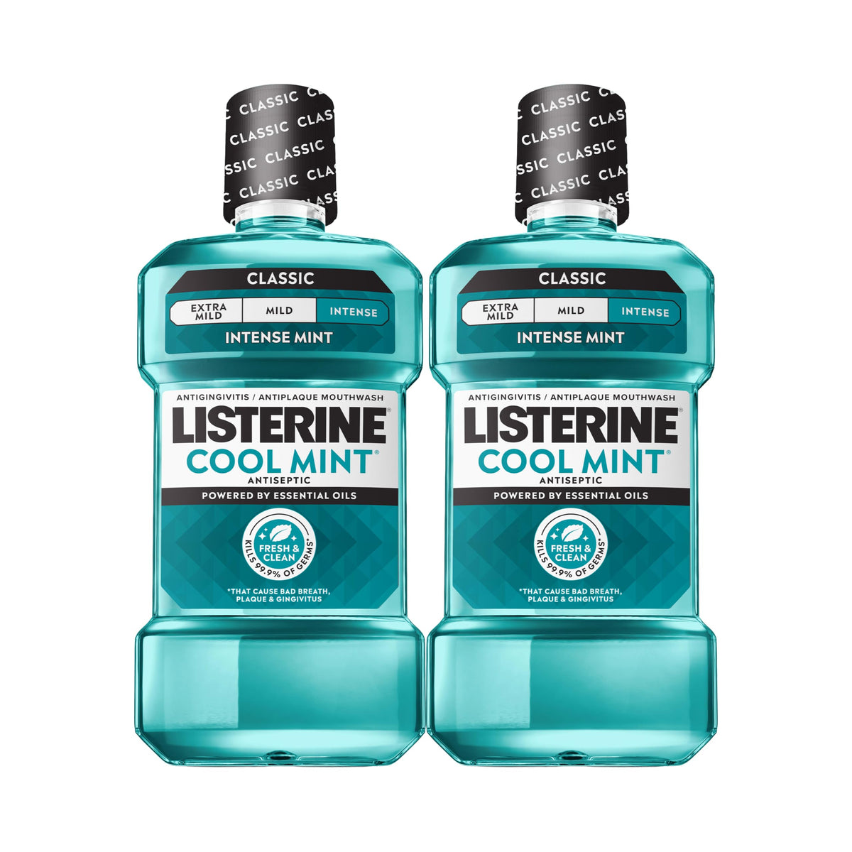 Listerine Cool Mint Antiseptic Mouthwash, Intense Mint, 33.8 fl. oz/1L x 2
