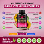 Vitamin B Complex for Men & Women - Full B-Complex & Vitamin B12 - 60 Caps | B1, B2, B3, B5, B6, B7, B9, B12 with Vitamin C, Magnesium, Choline, Inositol - Energy, Brain & Mood Support Supplement