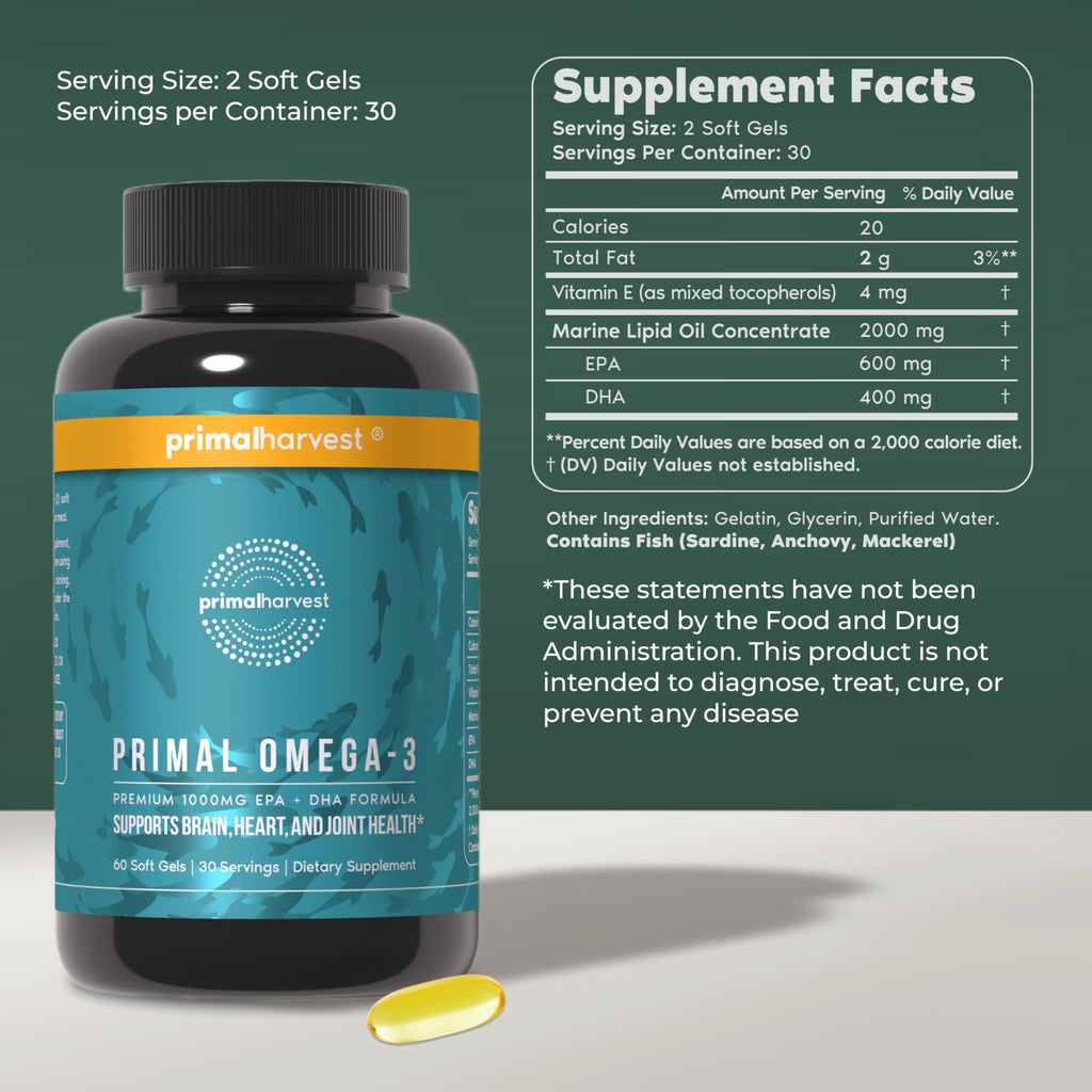 Primal Harvest Omega-3 - Daily Supplement, Gluten, Dairy & Soy Free