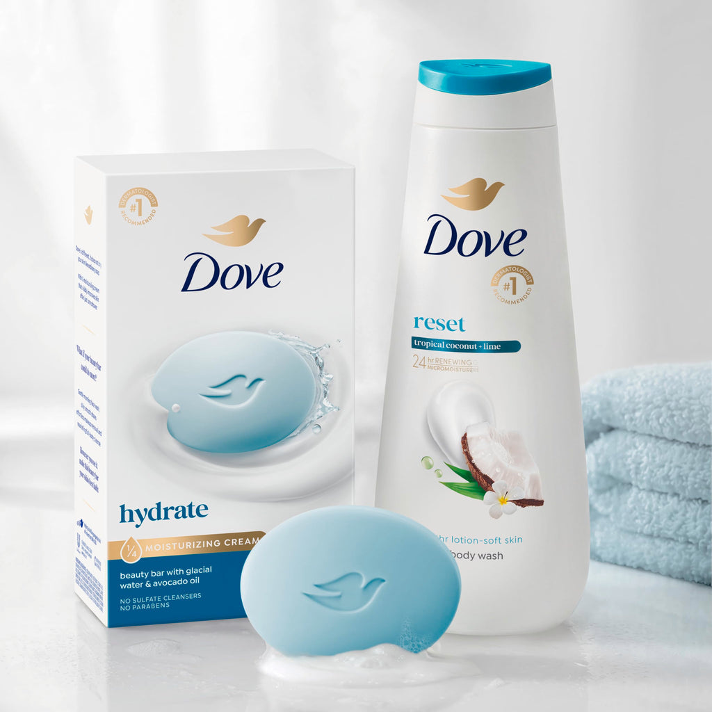 Dove Beauty Bar Soap , Glacial Water & Avocado Oil, I 6 Count 3.75 oz | Hydrating beauty bar with glacial water and avocado oil for refreshed, soft and healthy-looking skin