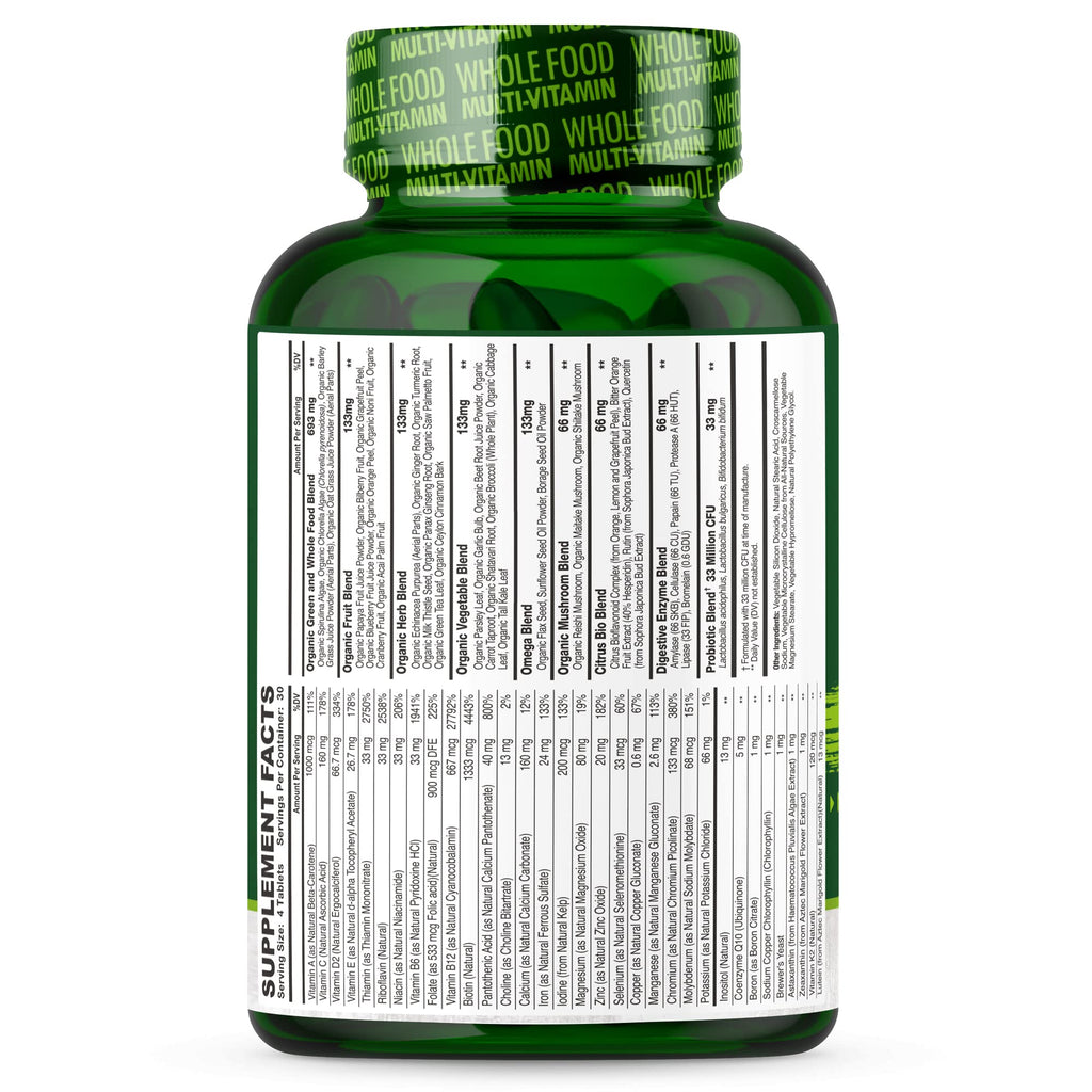 Wholesome Wellness Whole Food Multivitamin for Men - Natural Multi Vitamins, Minerals, Organic Extracts - Vegan Vegetarian - 120 Tablets