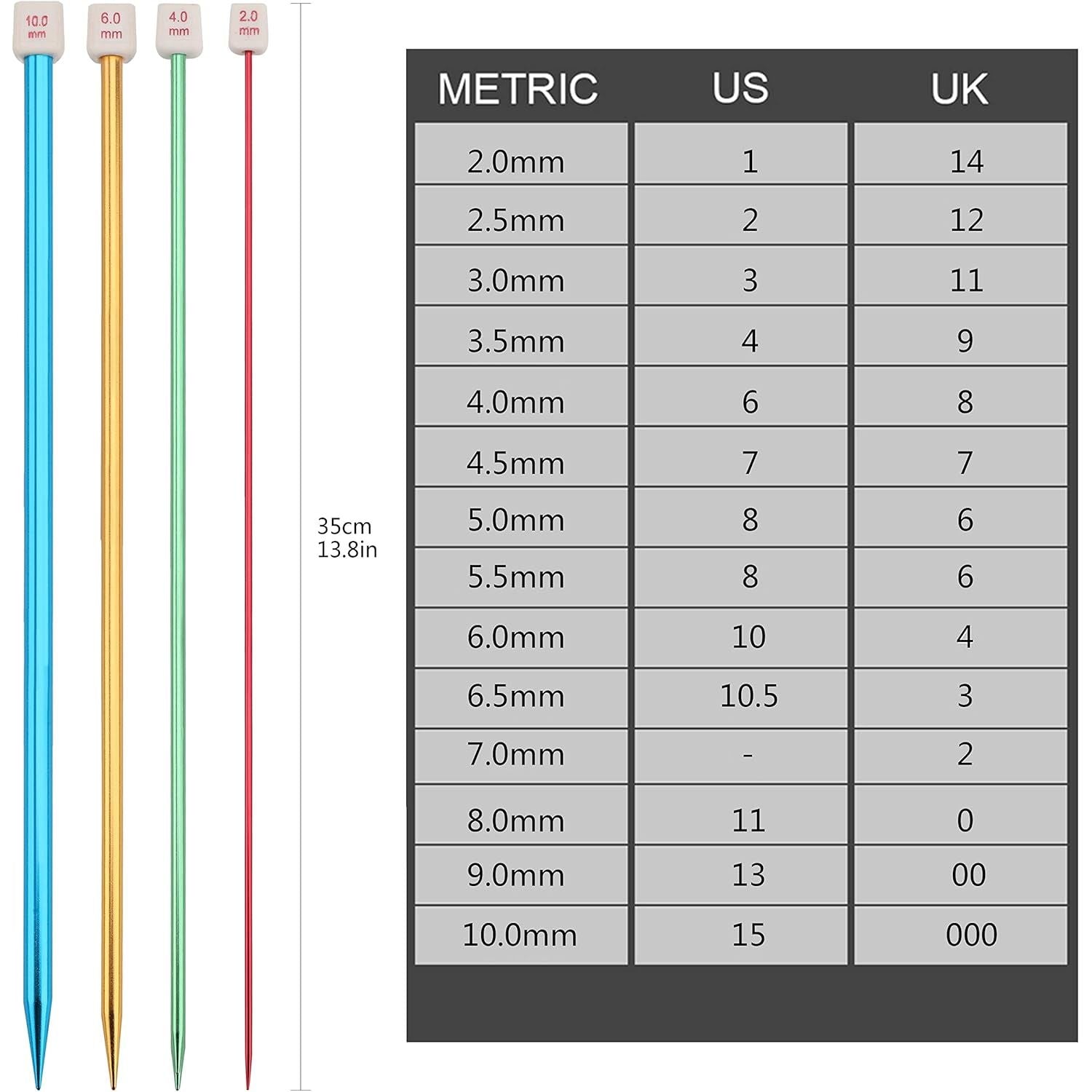 Buy now BCMRUN 28Pcs/14 Pairs Stainless Steel Knitting Needles Set, Colored Straight Single Pointed Metal Knitting Needles, 14 Size from 2.0mm-10.0mm, 13.8 Inches Length for Handmade DIY Knitting (35cm) at indiglob india