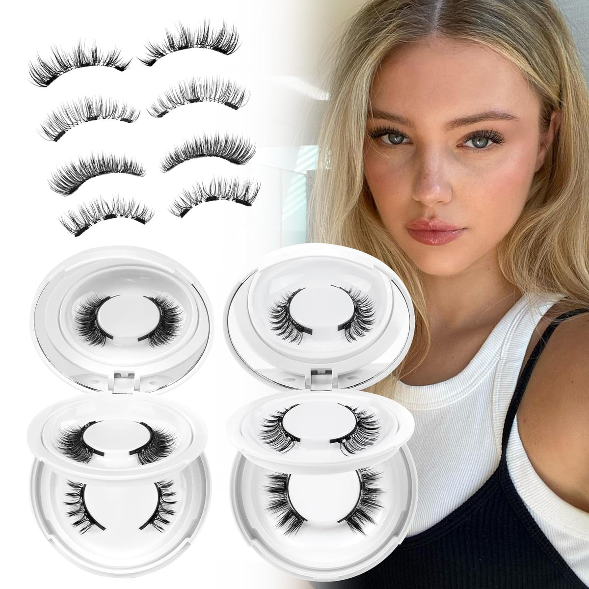Higu clace Magnetic Eyelashes 4Pairs Magnetic Lashes with Applicator(E)