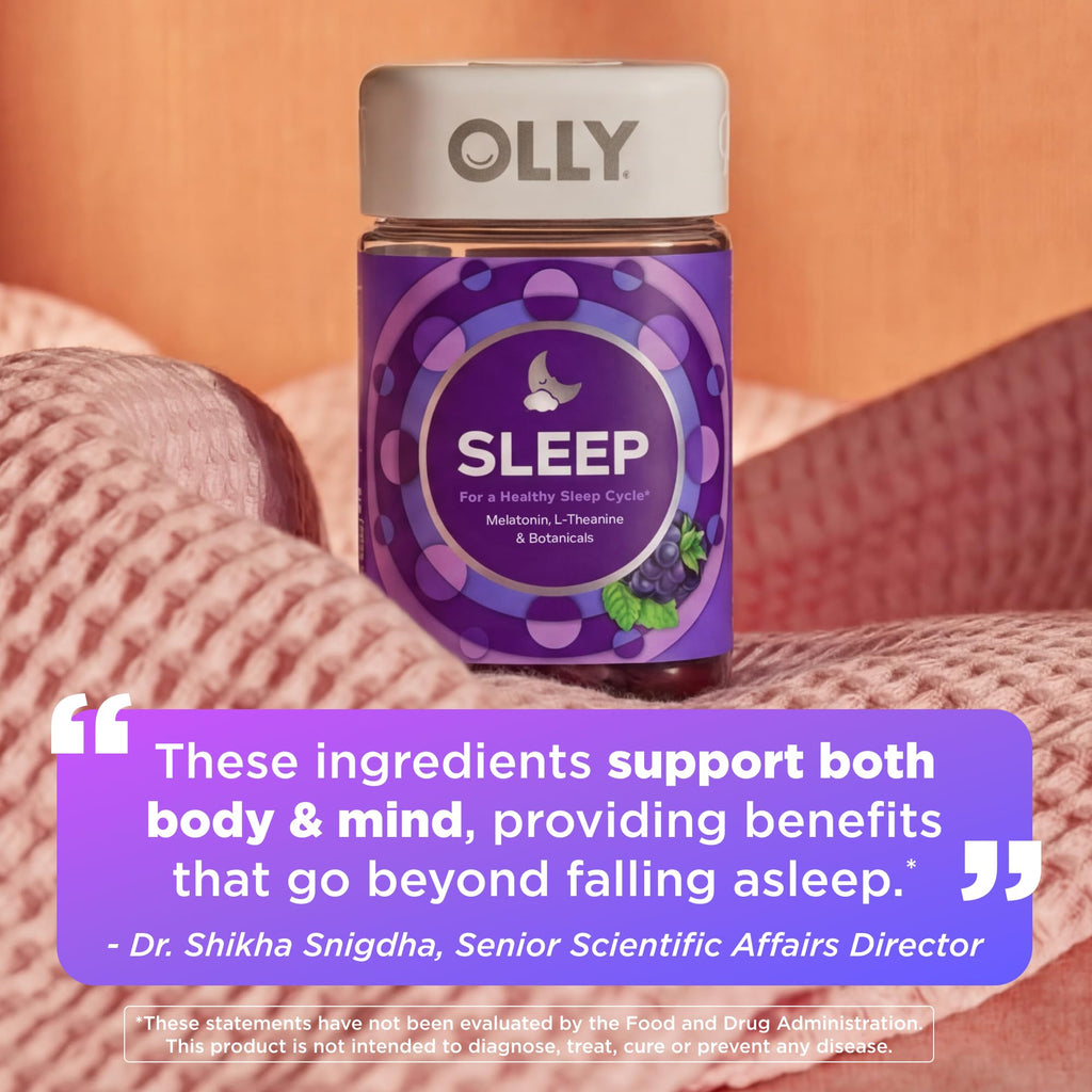 OLLY Sleep Support Gummy Supplement,* 3 mg Melatonin, L-Theanine - 90 Count