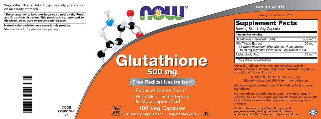 Buy now Now Glutathione 500 mg, 100 Vegan Capsules - Reduced Form GSH Supplement - Enhanced with Milk Thistle Extract and Alpha Lipoic Acid at indiglob india