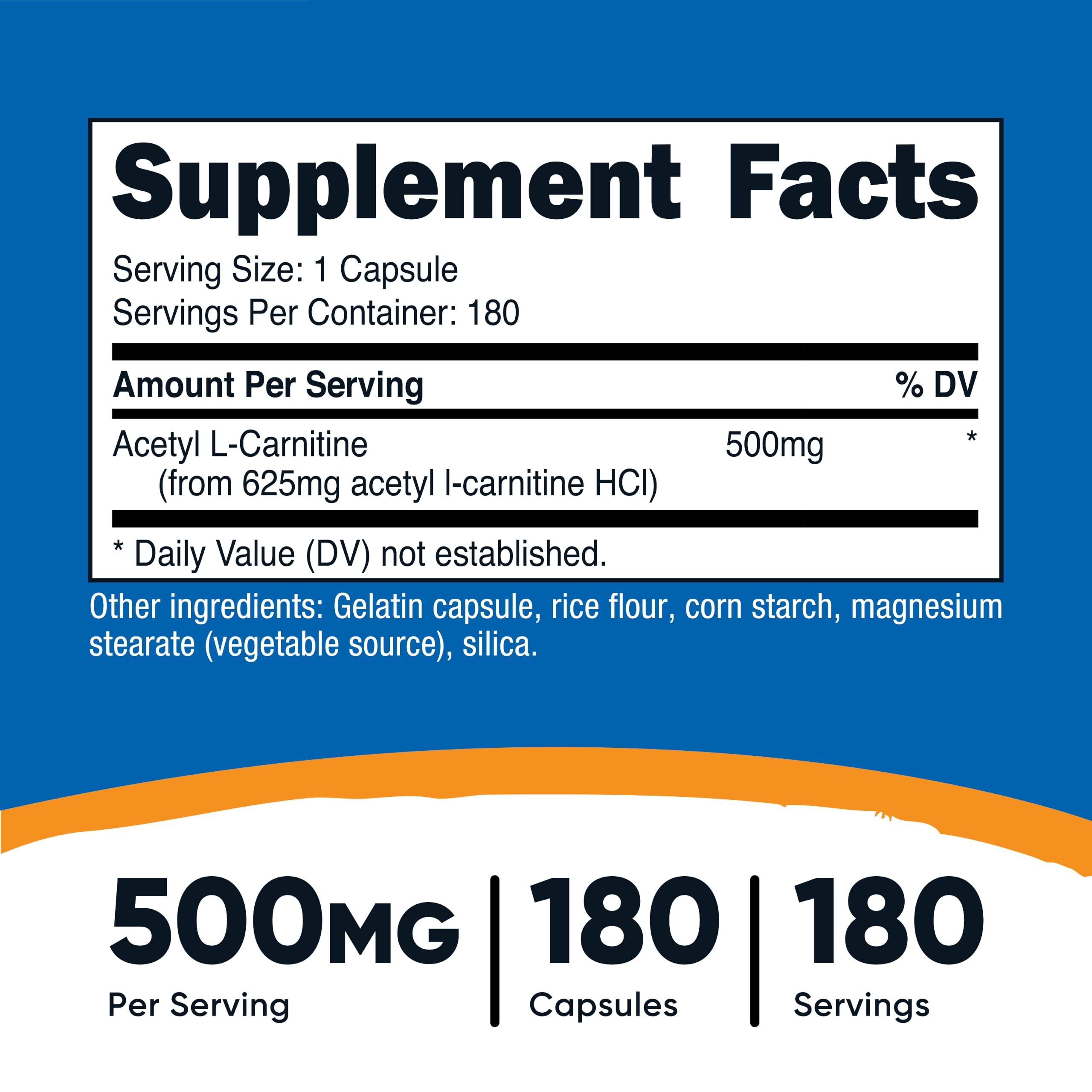 Nutricost Acetyl L-Carnitine (ALCAR) 500mg, 180 Capsules | GMO-Free and Gluten Free, 180 Servings