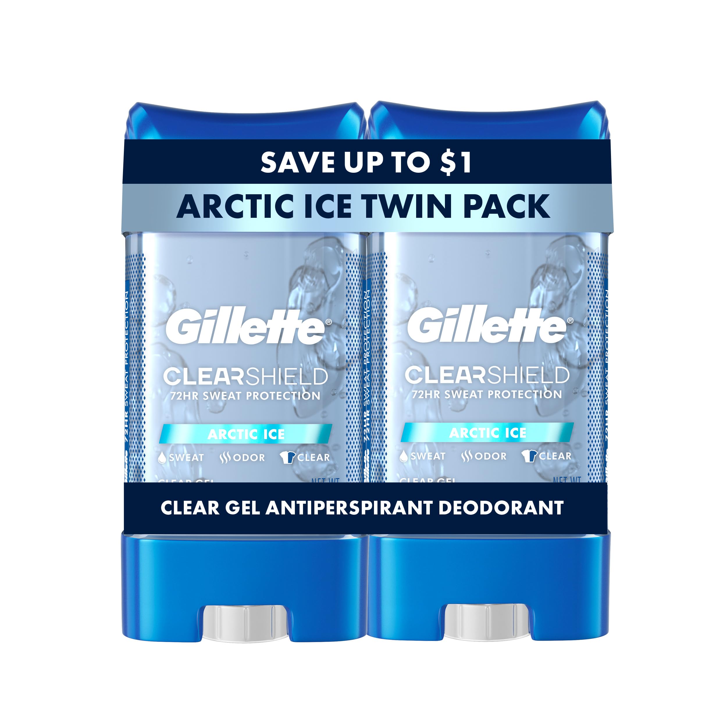 Gillette Antiperspirant and Deodorant for Men, 72hr Sweat & Odor Protection, Long Lasting Freshness, Anti-White Mark Technology, Clear Gel, Arctic Ice Scent, 3.8 oz (Pack of 2)