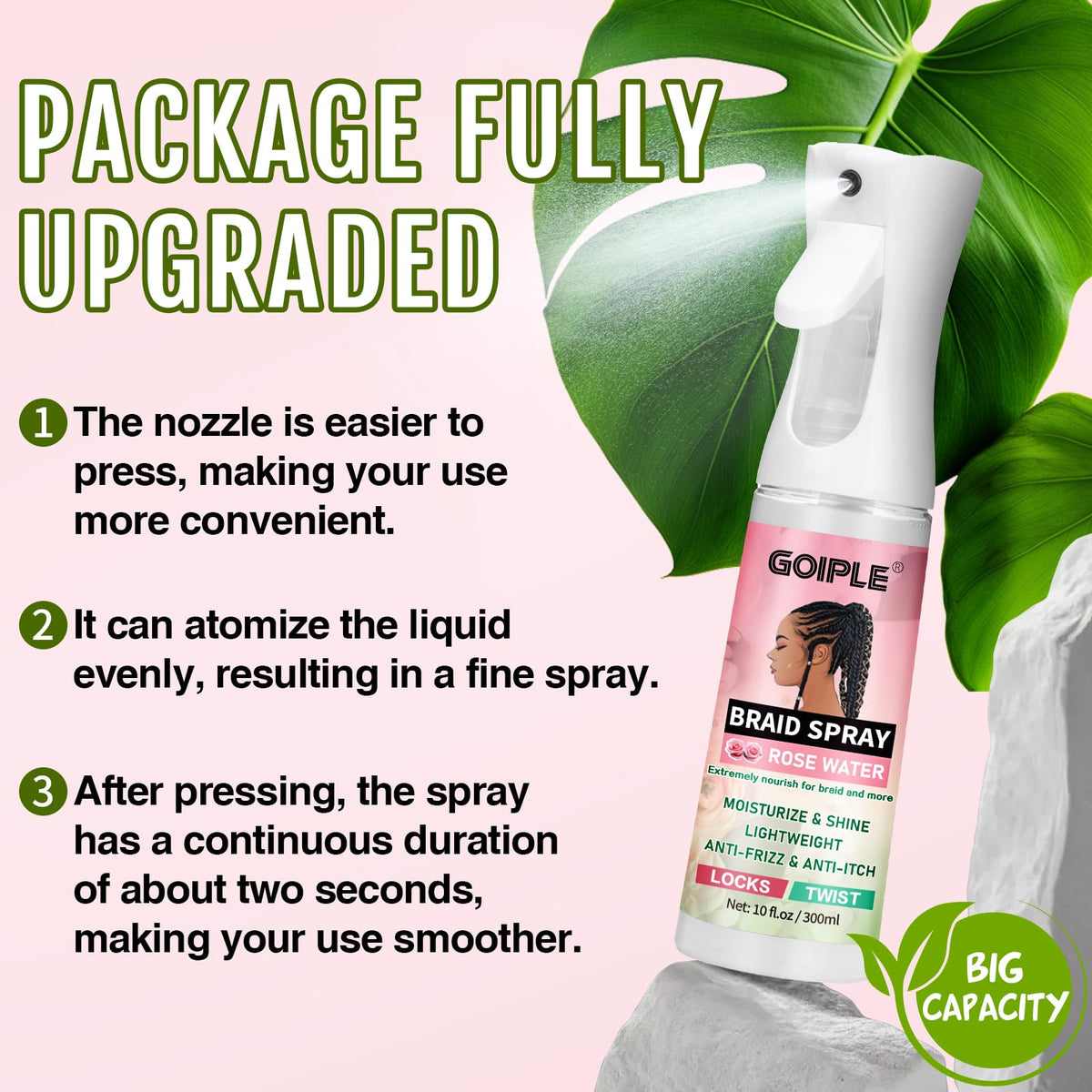 10 fl oz Braid Spray Rose Mint for Dreads, Dreadlocks, Locks Spray Rose Water for Itchy Scalp, Shine & Lightweight for Dull Hair Twists, Cornrows, Box Braids Moisturizer, Rose Water for All Hair Types
