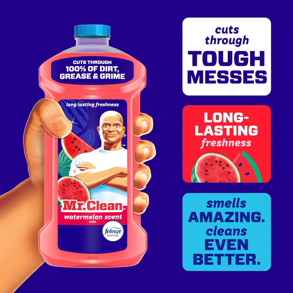 Mr. Clean All Purpose Cleaner, Mop Soap, Floor Cleaner for Mopping Home, Bathroom, & Kitchen, Cleaning Liquid for Mop & Bucket, Cleaning Supplies, Multi-Surface Dilutable, Watermelon, 41oz