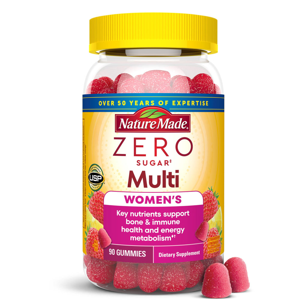 Nature Made Zero Sugar Multivitamin Women's Gummies, 90 Sugar Free Gummies | Women's Multivitamin Gummies for Bone & Immune Support, Aspartame Free, Strawberry Lemonade Flavor, 45 Day Supply