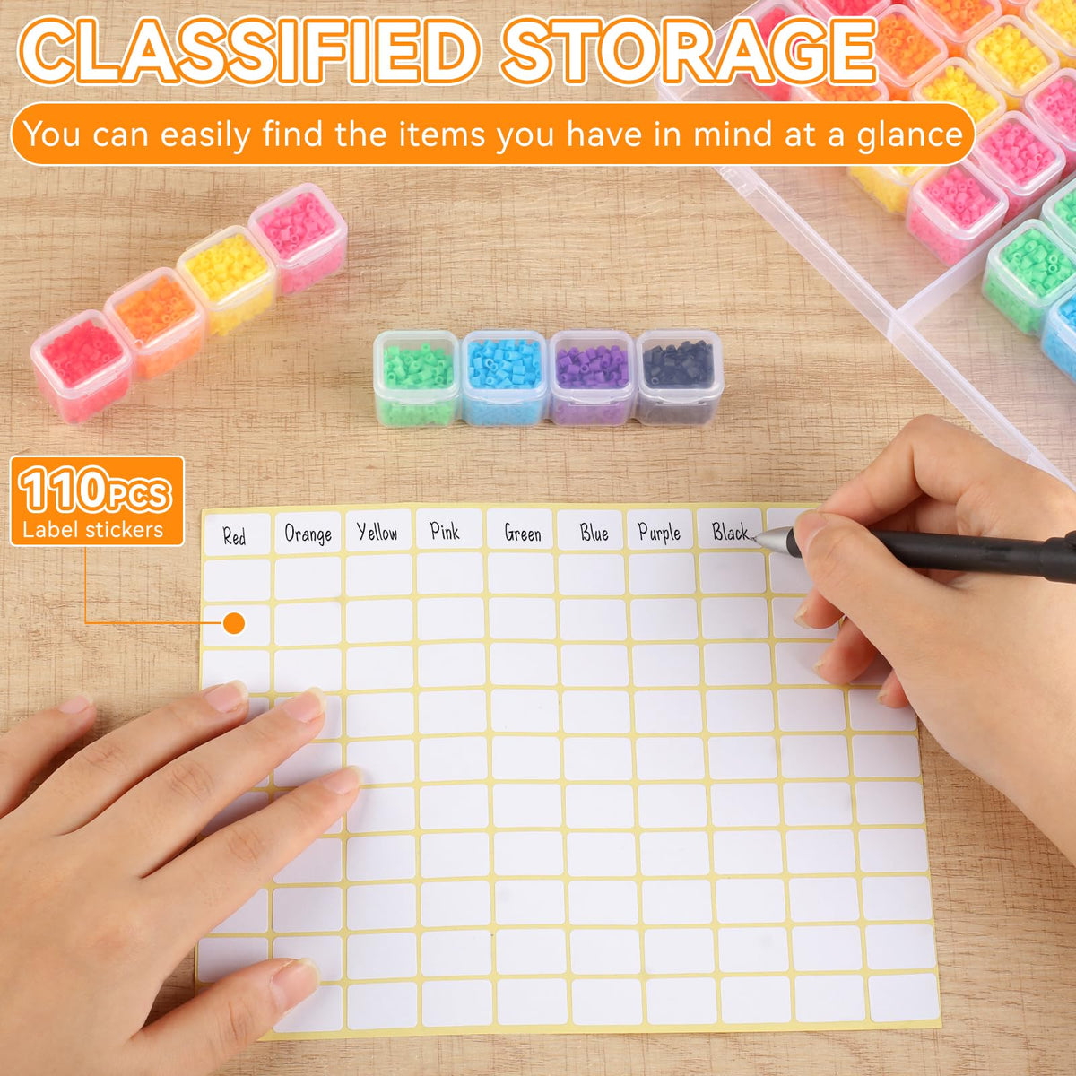 Rolett 56 Grids Bead Storage Containers with 110Pcs Label Stickers