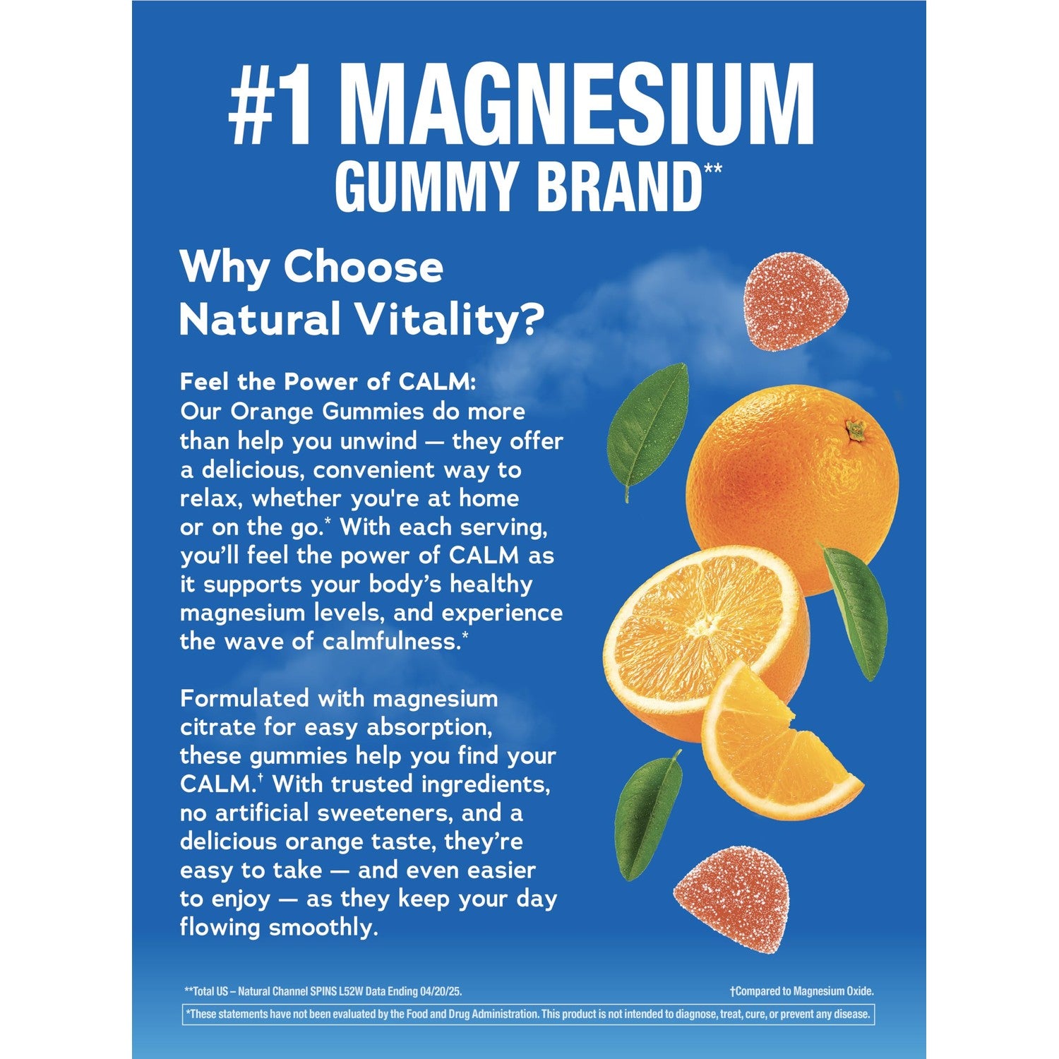 Natural Vitality Calm Magnesium Gummies | 330mg Per Serving | Orange Flavored Supplement | Gluten-Free & Vegan | 240 Count