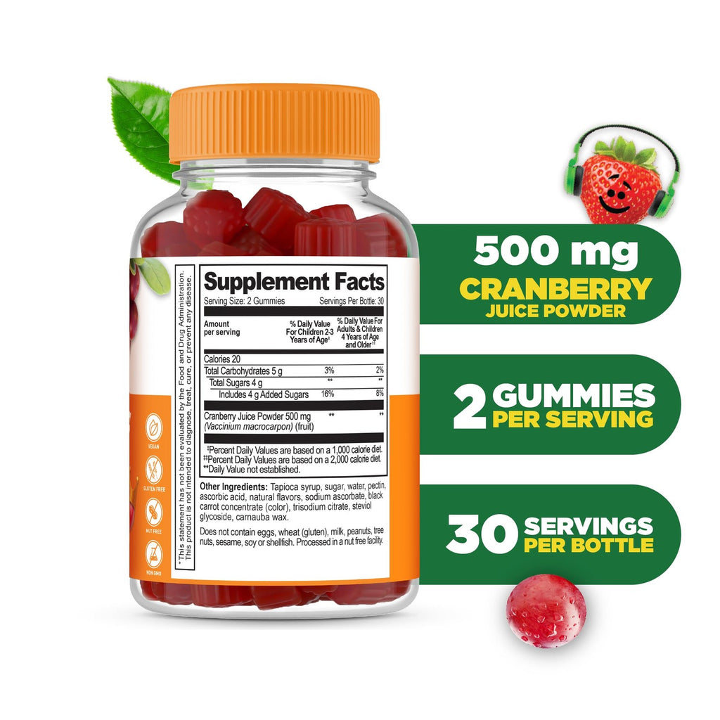 Lifeable Cranberry Gummies for Kids | Great Tasting Cranberry Supplement | for Urinary Tract Health, Bladder & Digestive Support | Vegan and Cranberries | 60 Count