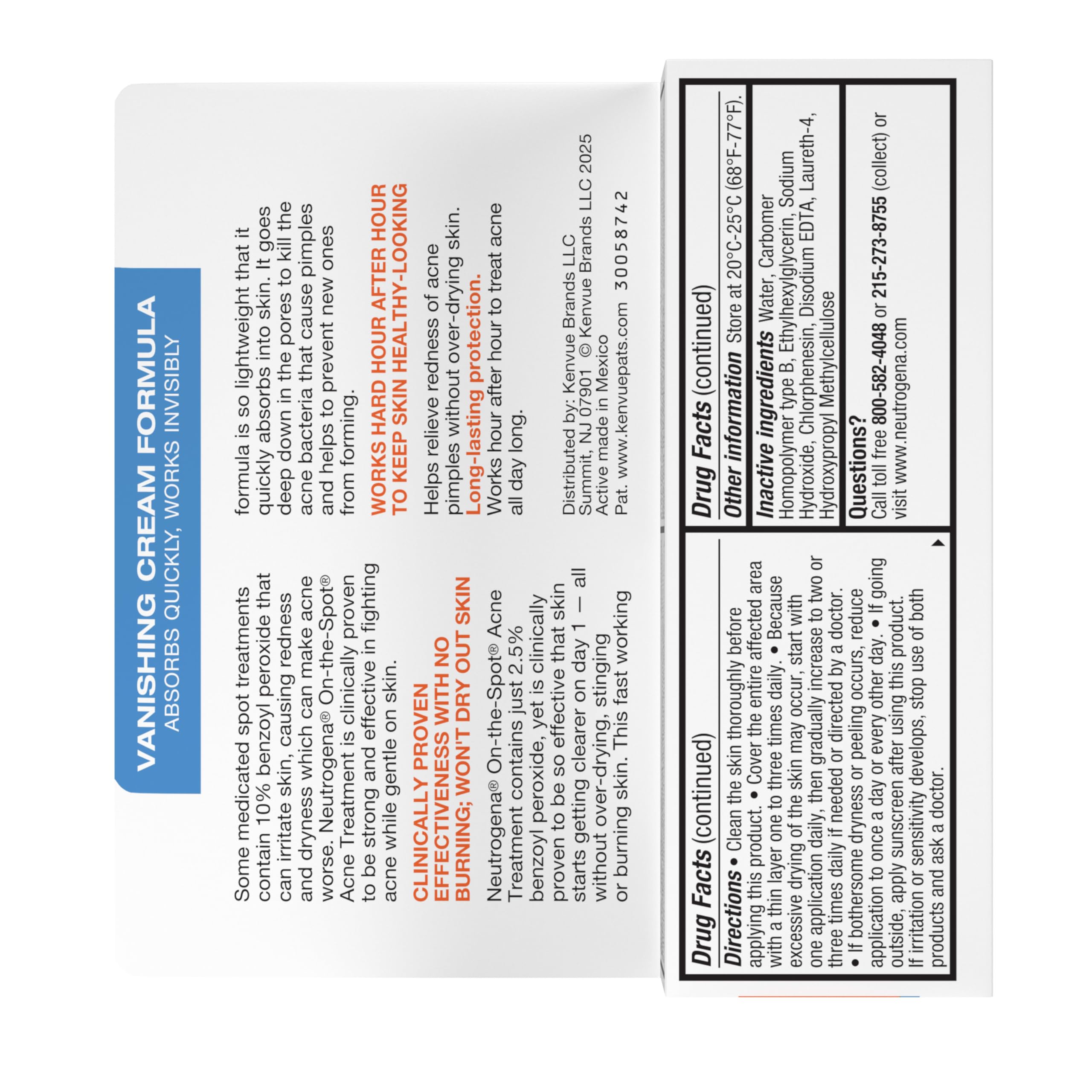 Neutrogena On-The-Spot Acne Spot Treatment Cream, 0.75 oz | 2.5% Benzoyl Peroxide, Gentle Blemish Medicine, Acne-Prone Skin, Vanishing Formula, Clinically Proven Day-1 Results