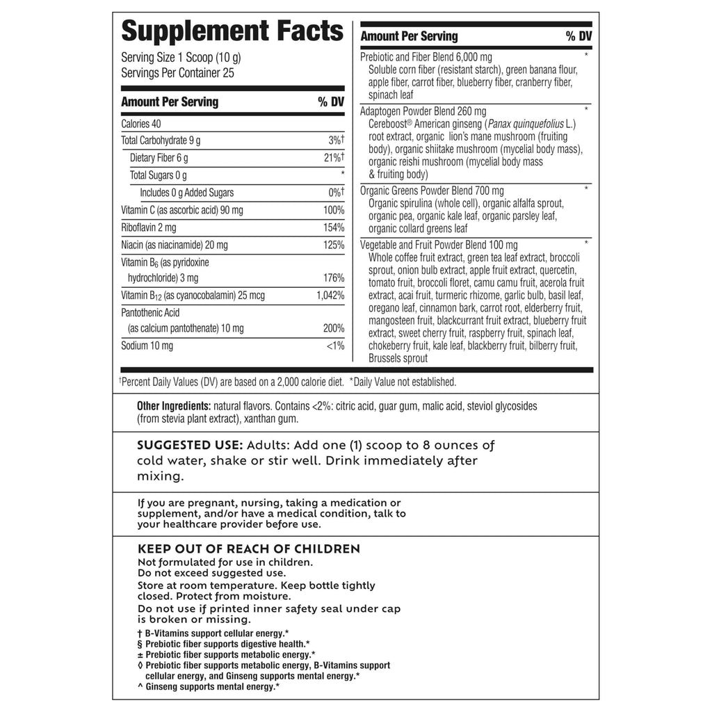 Benefiber Prebiotic Fiber + Supergreens, Watermelon Lemonade Flavor, 8.8 oz