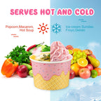 Augisteen 50 Pack Paper Ice Cream Cups 9oz Dessert Paper Bowls Disposable Ice Cream Party Bowls 2 Designs Treat Snack Cups for Hot or Cold Food Sundae Frozen Yogurt Soup Party Supplies