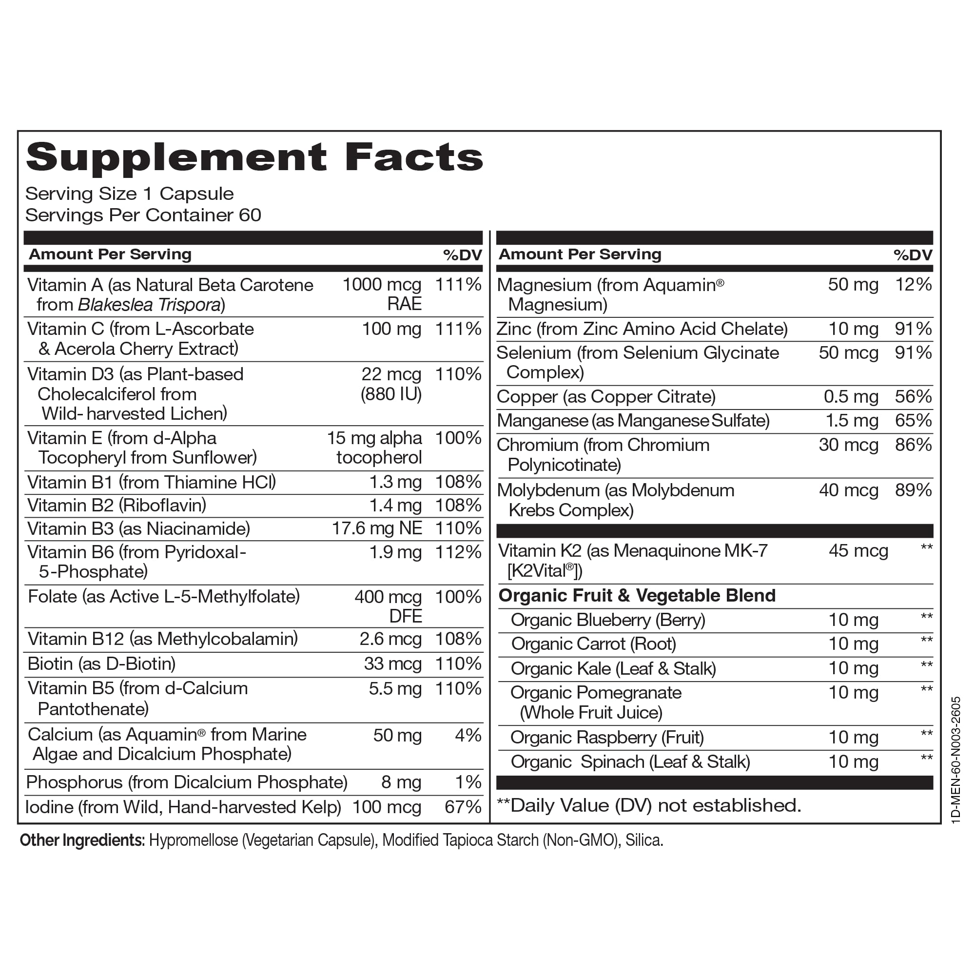NATURELO Multivitamin for Men - One Daily, 60 Vegetarian Capsules | Vitamins, minerals & organic whole foods, non-GMO