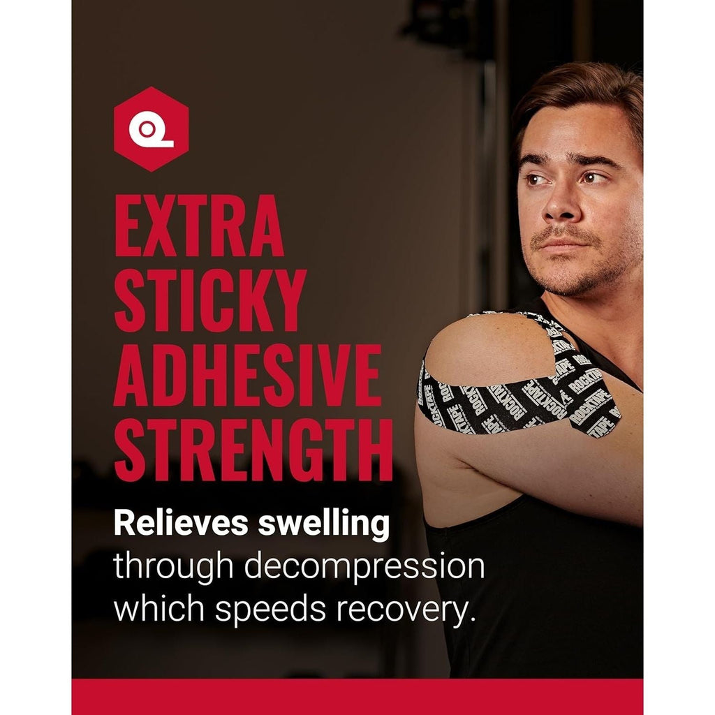 Buy now RockTape Extra Sticky 2" x 16.4' Kinesiology Tape (Logo,Black), Athletic Tape for Muscle Pain Relief, Injury Recovery, Microscopic Skin Lifting & Decompression, Sweat & Water Resistant, Hypoallergenic at indiglob india
