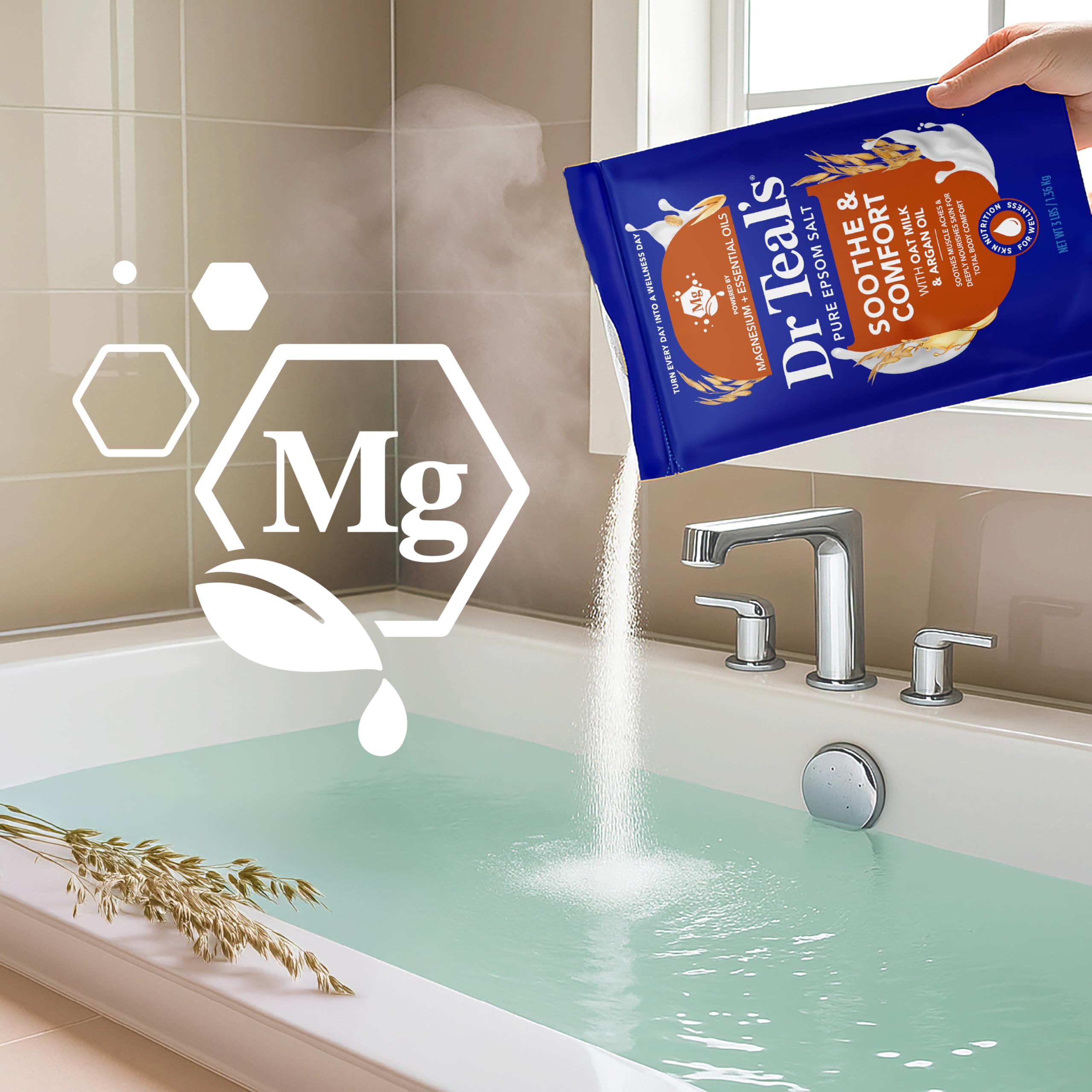 Dr Teal's Epsom Salt Magnesium Soak, Soothe & Comfort with Oat Milk & Argan Oil, 3 lbs