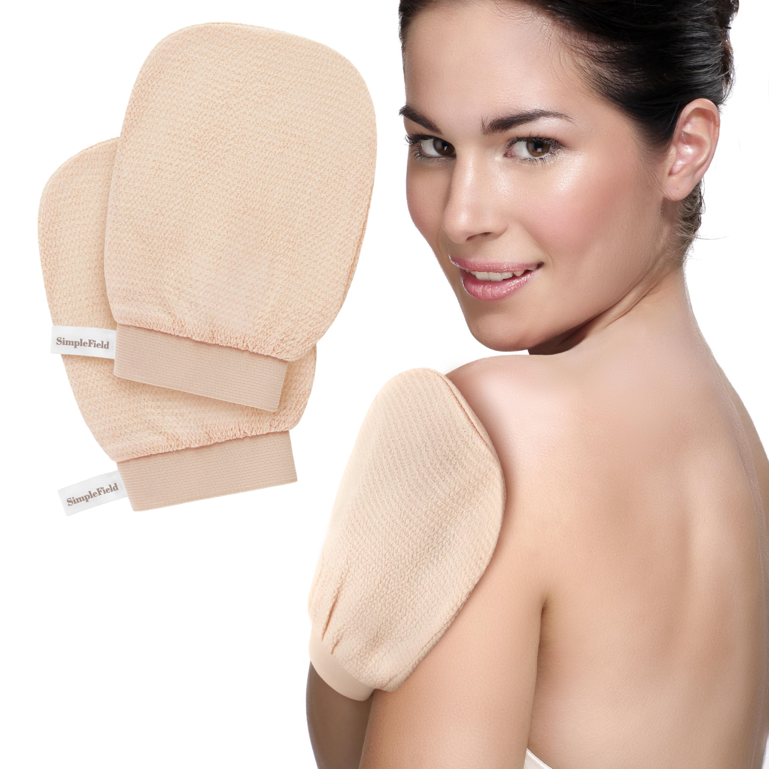 SimpleField Korean Exfoliating Mitt for Remove Dead Skin. 2 Pack 100% Viscose Kessa Deep Exfoliating Gloves for Body Scrub, Keratosis Pilaris and Self Tanning Removal. Easily Smooth Skin Surface.