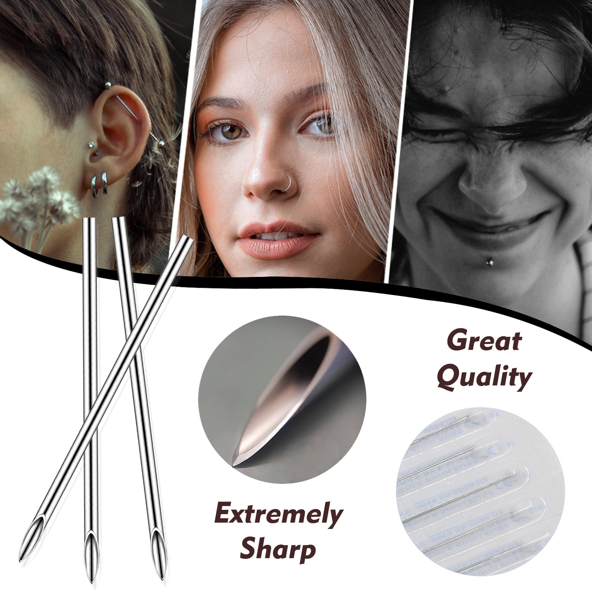 Rayyl Body Piercing Kit - 43Pcs Professional Piercing Tool Kit with 12G 14G 16G 18G 20G Piercing Needles, Clamps for Ear Nose Belly Button Lip Tongue - Body Piercing Kit Piercing Supplies
