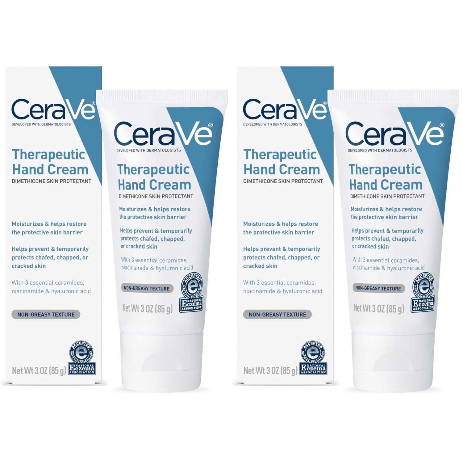 CeraVe Therapeutic Hand Cream, Hyaluronic Acid & Niacinamide Lotion, 3oz | Dermatologist-Tested Dimethicone Hand Lotion Protects Over-Worked Skin; Ideal Hand Cream For Dry Cracked Hands