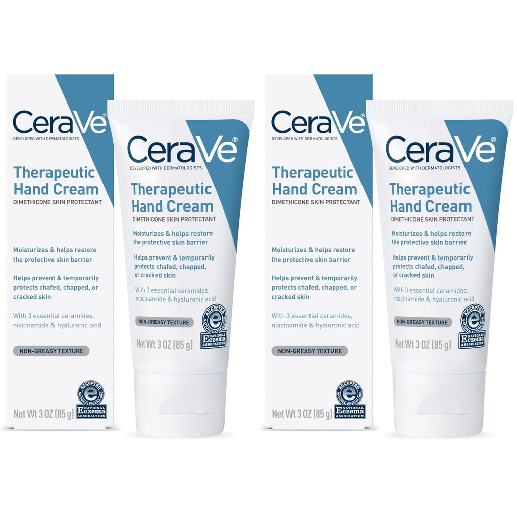 CeraVe Therapeutic Hand Cream, Hyaluronic Acid & Niacinamide Lotion, 3oz | Dermatologist-Tested Dimethicone Hand Lotion Protects Over-Worked Skin; Ideal Hand Cream For Dry Cracked Hands