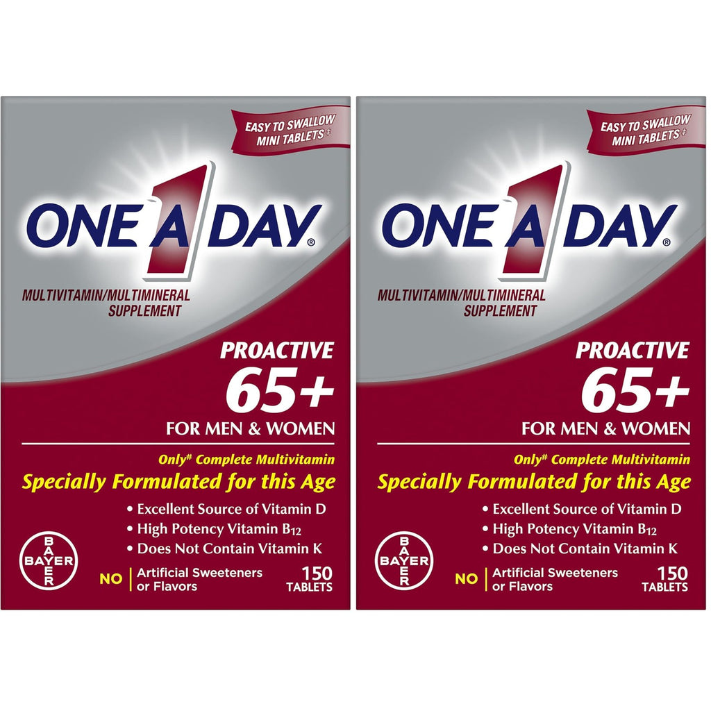 One A Day Proactive 65+, Mens & Womens Multivitamin, Supplement with Vitamin A, C, D, and Zinc to Support Bone Health & Cell Health, Calcium, Folic Acid, Tablet 150 Count