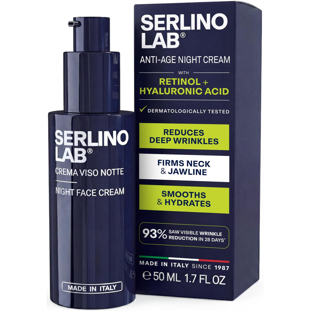 SerlinoLab Night Face Cream for Men – Anti-Aging Moisturizer with Retinol & Hyaluronic Acid, Hydrates Skin, Helps Reduce Wrinkles, Improves Firmness and Elasticity, 1.7 fl oz