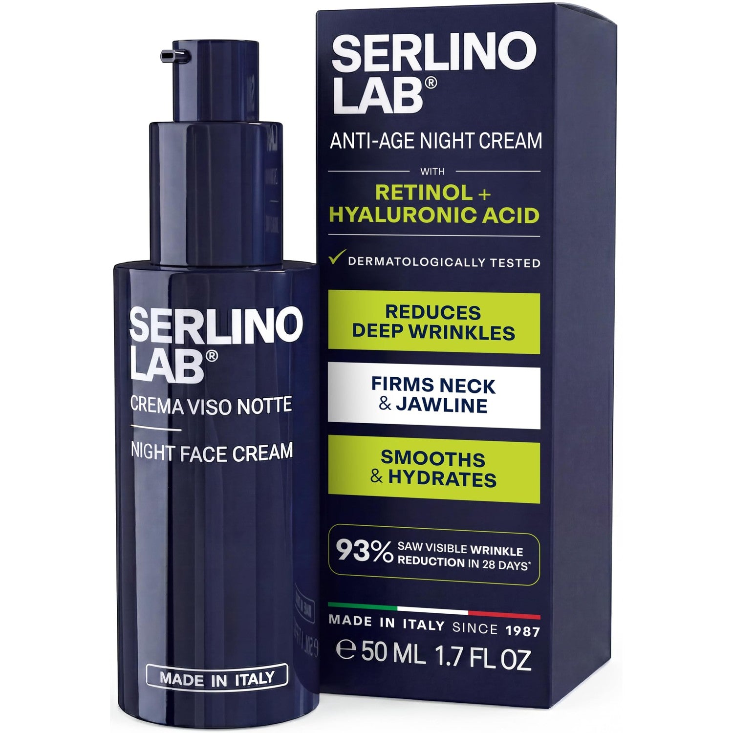 SerlinoLab Night Face Cream for Men – Anti-Aging Moisturizer with Retinol & Hyaluronic Acid, Hydrates Skin, Helps Reduce Wrinkles, Improves Firmness and Elasticity, 1.7 fl oz