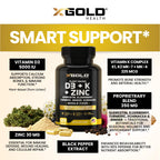 Vitamin D, K2, K1, Zinc, Quercetin, Elderberry, Turmeric, Ginger & Echinacea Whole Food Supplement 8 in 1- D3 5000 IU Plant-Based from Lichen, Vitamin K (K2 MK7, MK4, K1), D3 K2 Vitamins -120 Capsules