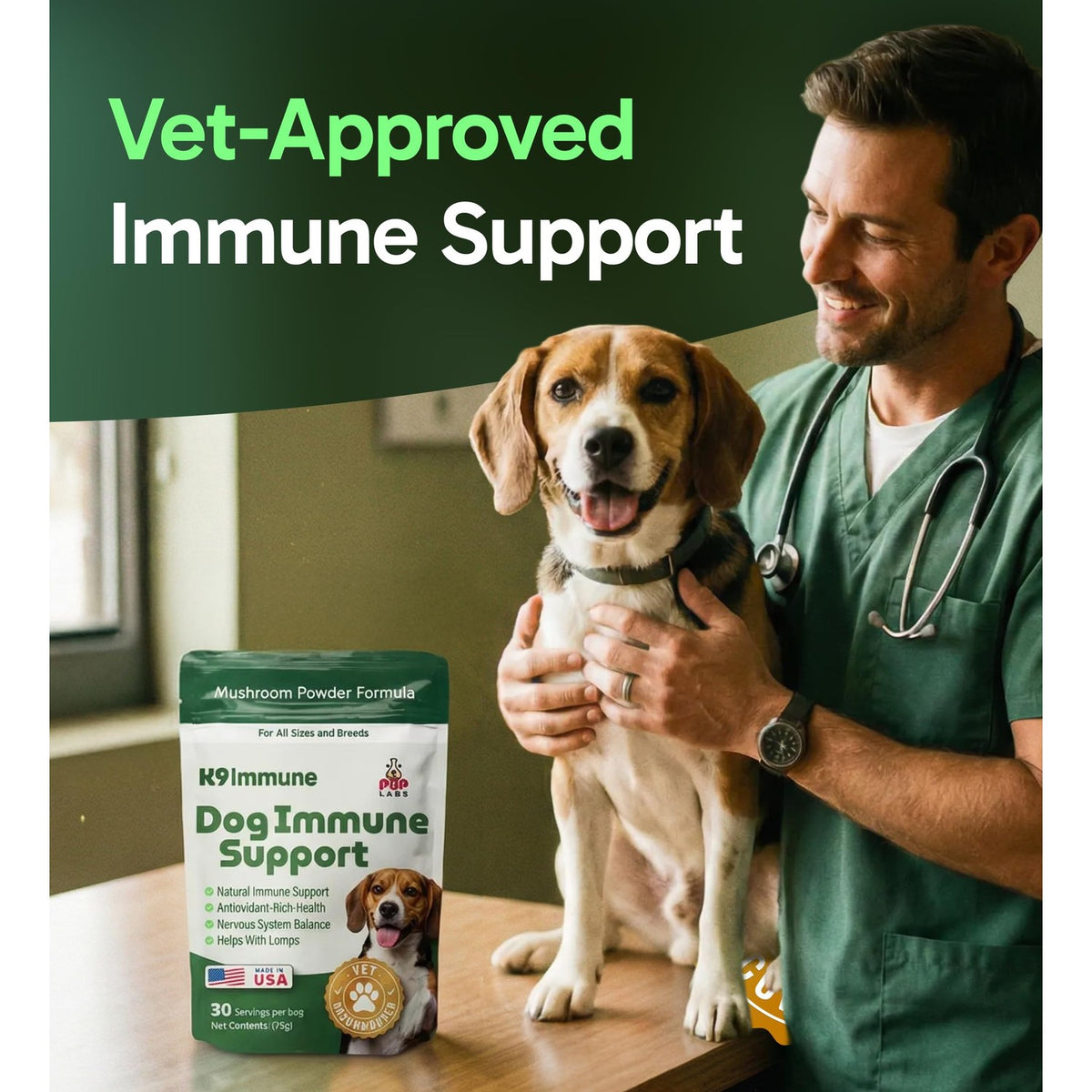K9 Immune, All-Natural Mushroom Powder for Dogs for Immunity, Digestion, Joints, & Energy, Antioxidant-Rich & USA-Made, Dog Immune Support with Turkey Tail Mushroom for Dogs, 30 Servings