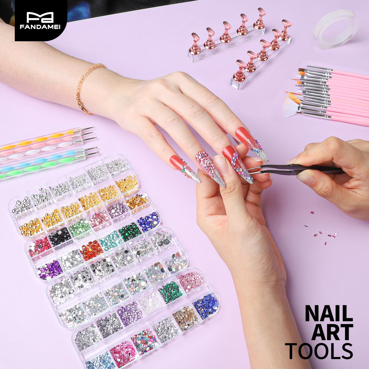 FANDAMEI Nail Art Tools Set With Nail Charms, Nail Stand, Nail Art Kit