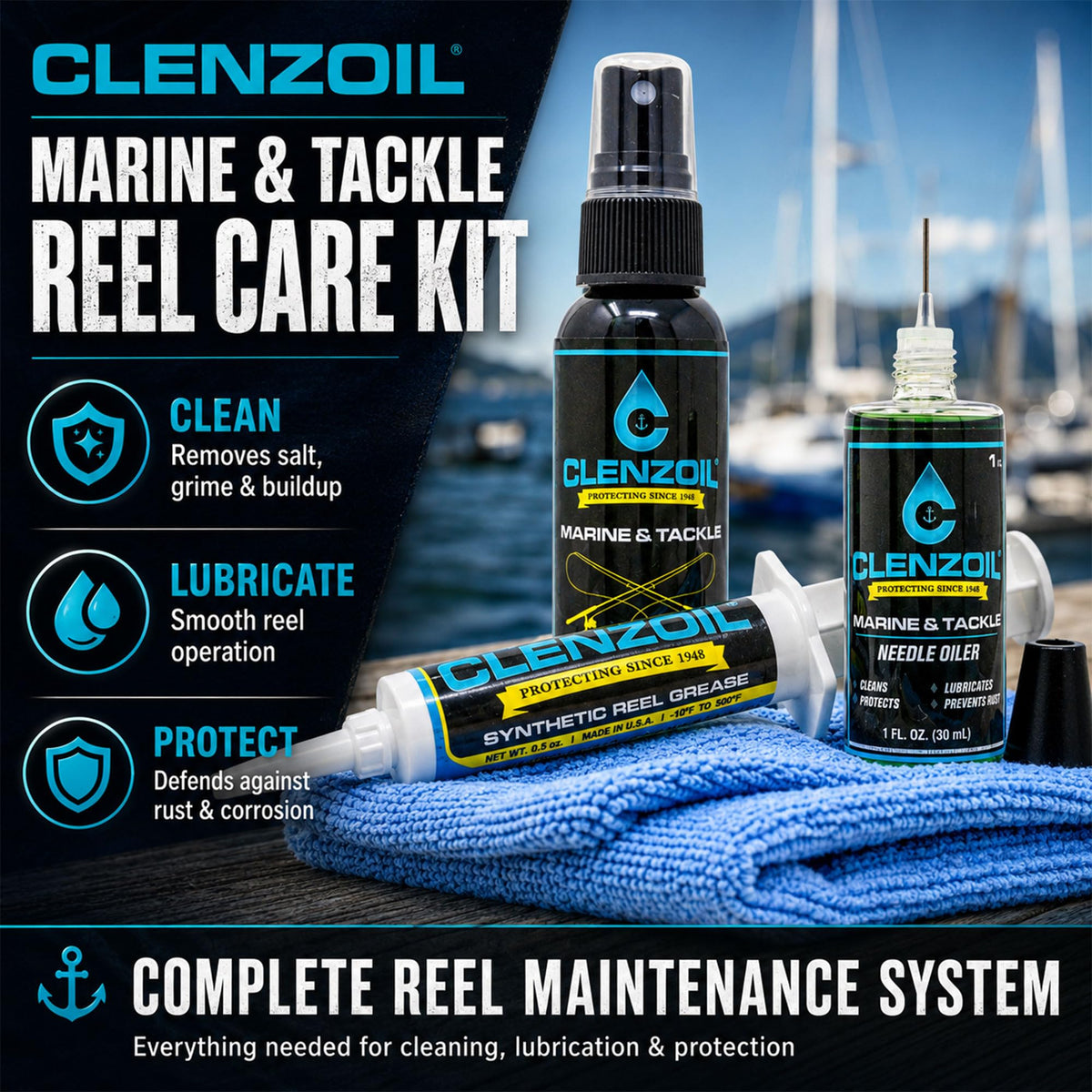 Clenzoil Marine & Tackle Reel Care Kit - Reel Oil & Grease, Fresh/Saltwater