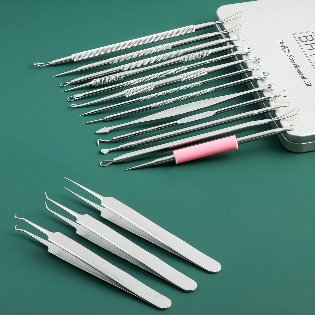 Blackhead Remover Tools 16 PCS Pimple Extractor with Metal Box