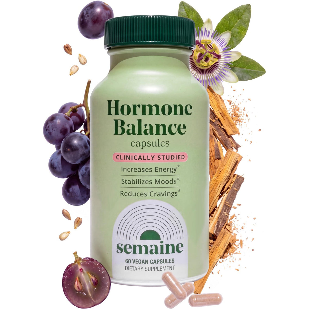 Semaine Hormone Balance for Women - Womens Hormone Balance Supplement & Premenopausal Supplements for Women - Methylated Folate, B Vitamins, Magnesium, Zinc, Berberine Phytosome & Grapeseed - 60 count