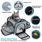 Airline Approved Pet Carrier, Large Soft Sided Pet Travel TSA Carrier 4 Sides Expandable Cat Collapsible Carriers with Removable Fleece Pad and Pockets for Cats Dogs and Small Animals