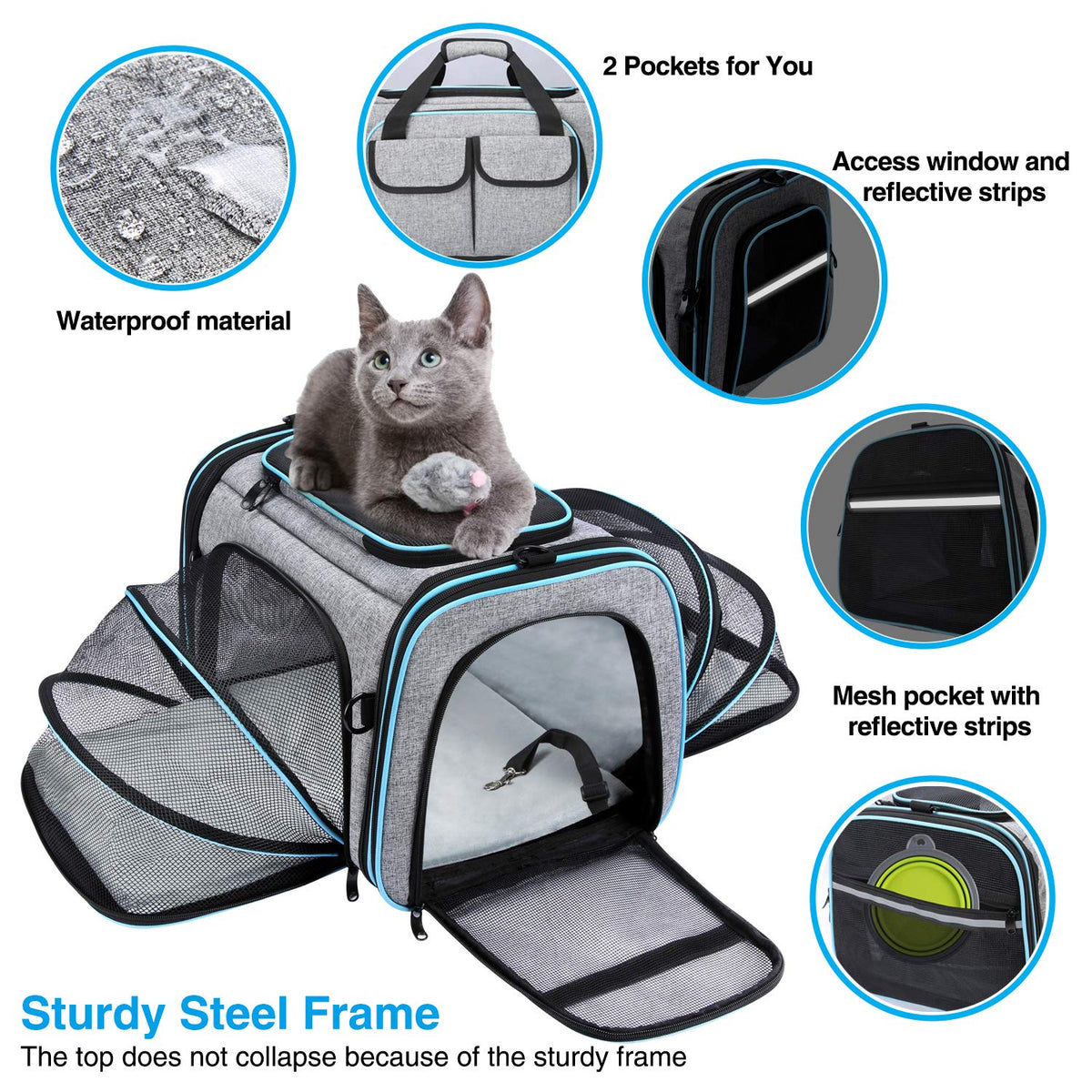 Airline Approved Pet Carrier, Large Soft Sided Pet Travel TSA Carrier 4 Sides Expandable Cat Collapsible Carriers with Removable Fleece Pad and Pockets for Cats Dogs and Small Animals