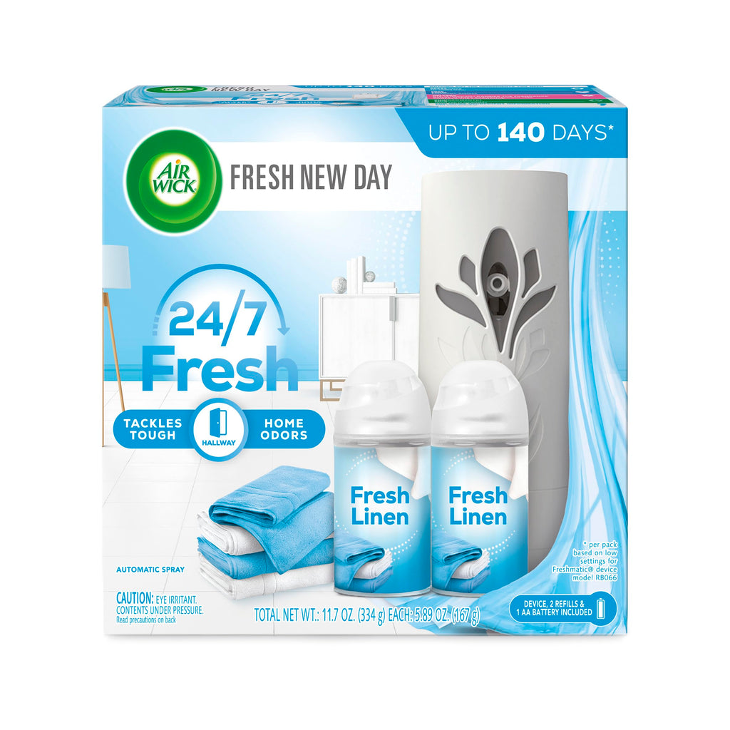 Air Wick Automatic Air Freshener Spray Starter Kit, Fresh Linen, 2ct